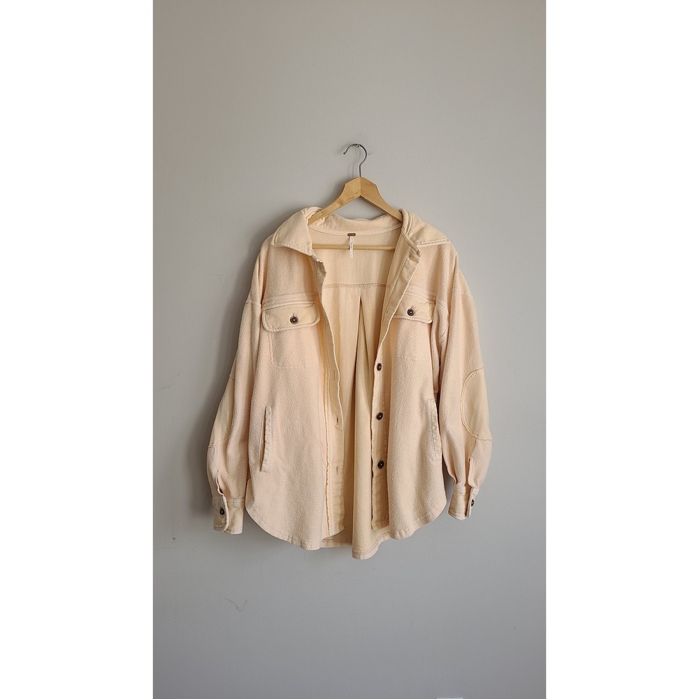 Free People Ruby Sweetheart Sunrise Peach Cream Oversized Fleece Shacket Womens